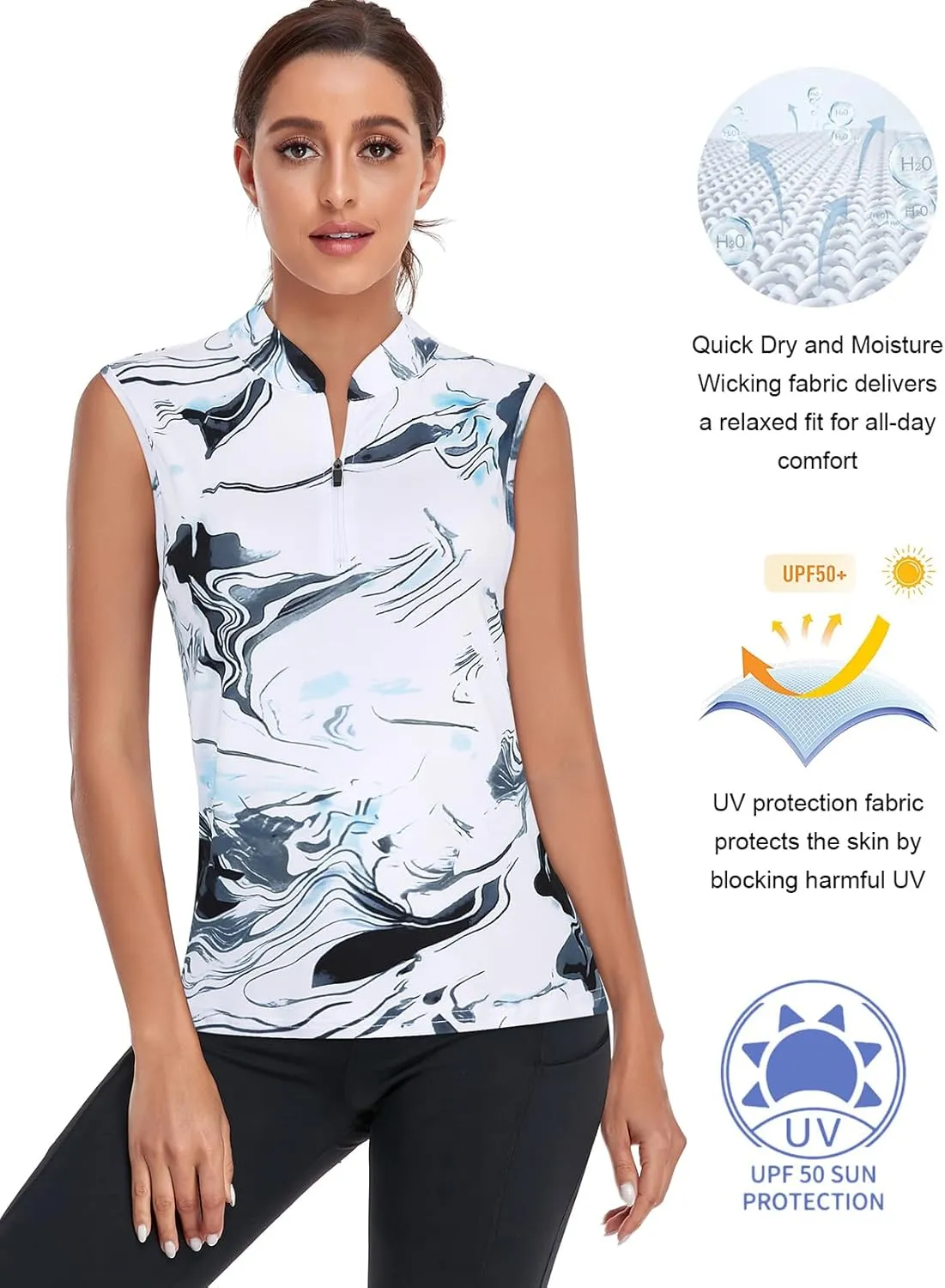 Misyula Womens Golf Shirts 1/4 Zip Sun Protection Quick Dry Tennis Running Athletic Workout Tops