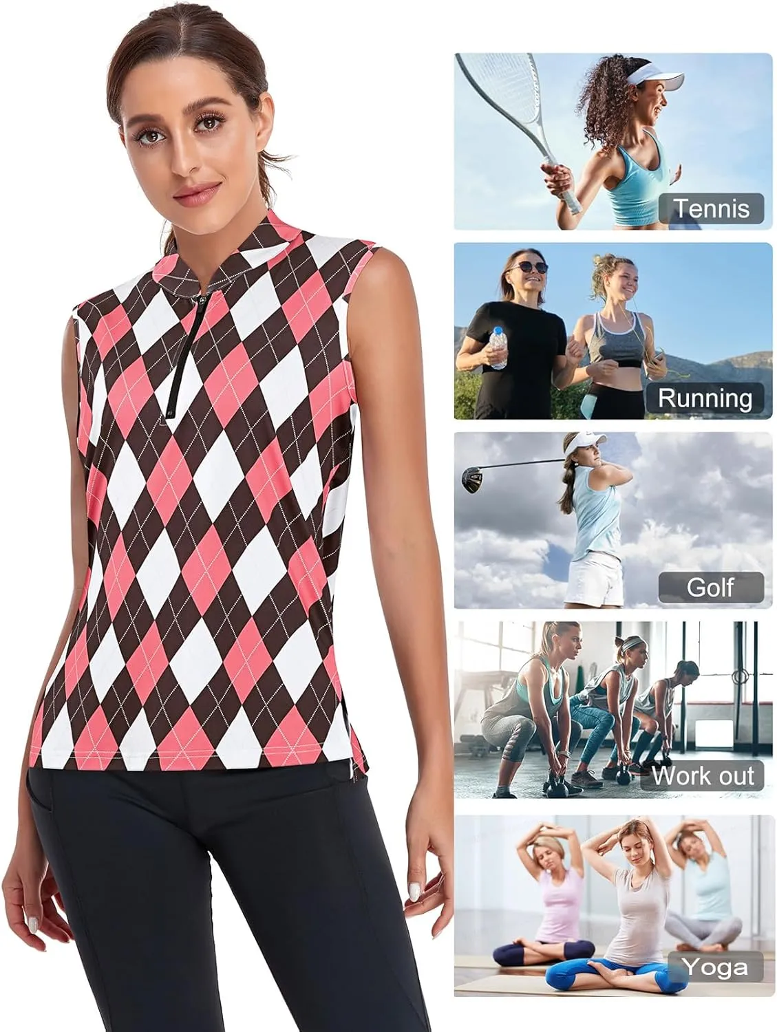 Misyula Womens Golf Shirts 1/4 Zip Sun Protection Quick Dry Tennis Running Athletic Workout Tops