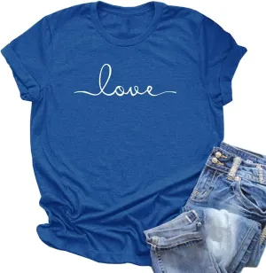 NIUBIA Women's T-Shirt Graphic Tees Love Printed Casual Short Sleeve Tops Summer Loose Fitted Top