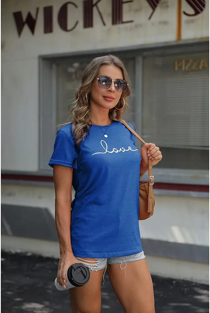 NIUBIA Women's T-Shirt Graphic Tees Love Printed Casual Short Sleeve Tops Summer Loose Fitted Top