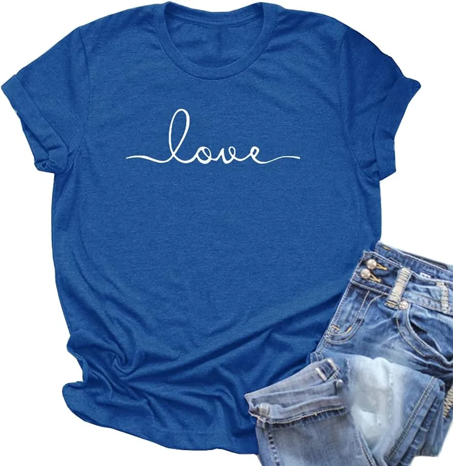 NIUBIA Women's T-Shirt Graphic Tees Love Printed Casual Short Sleeve Tops Summer Loose Fitted Top