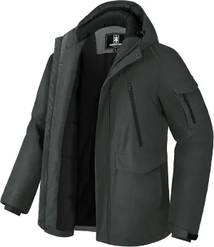 Pioneer Camp Men's Winter Coat Waterproof Fleece Lined Warm Winter Jacket with 9 Pockets Insulated Windproof Hooded Parka