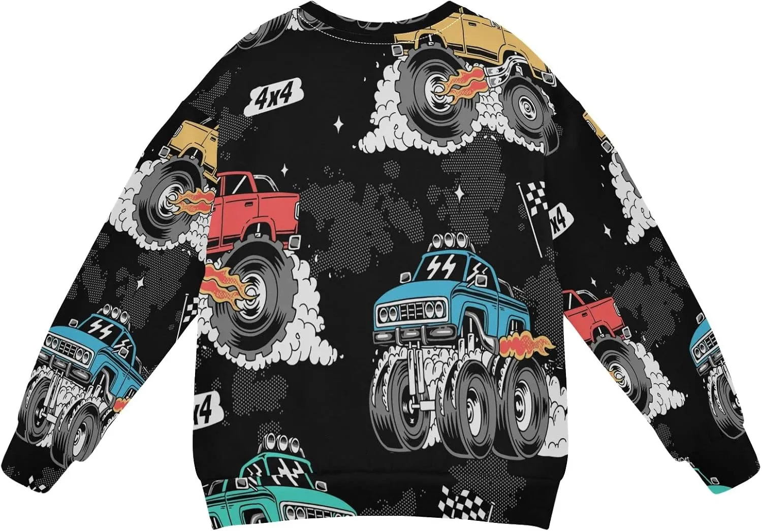Plaaee Kids Crewneck Long Sleeve Fleece Sweatshirt Pullover Top for Boys or Girls Monster Trucks Car Prints 4T