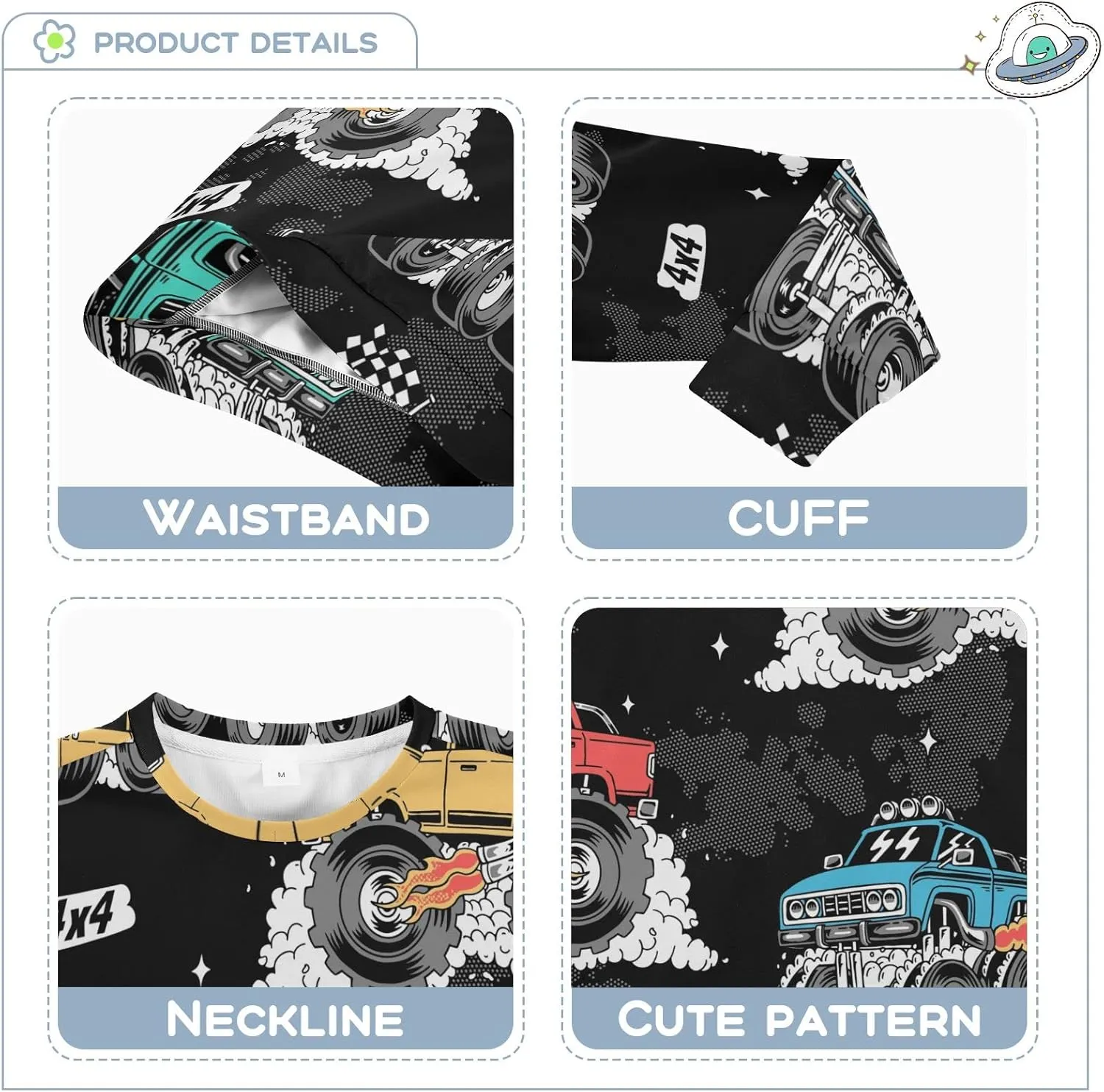 Plaaee Kids Crewneck Long Sleeve Fleece Sweatshirt Pullover Top for Boys or Girls Monster Trucks Car Prints 4T