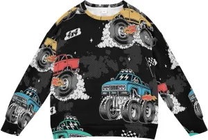 Plaaee Kids Crewneck Long Sleeve Fleece Sweatshirt Pullover Top for Boys or Girls Monster Trucks Car Prints 4T