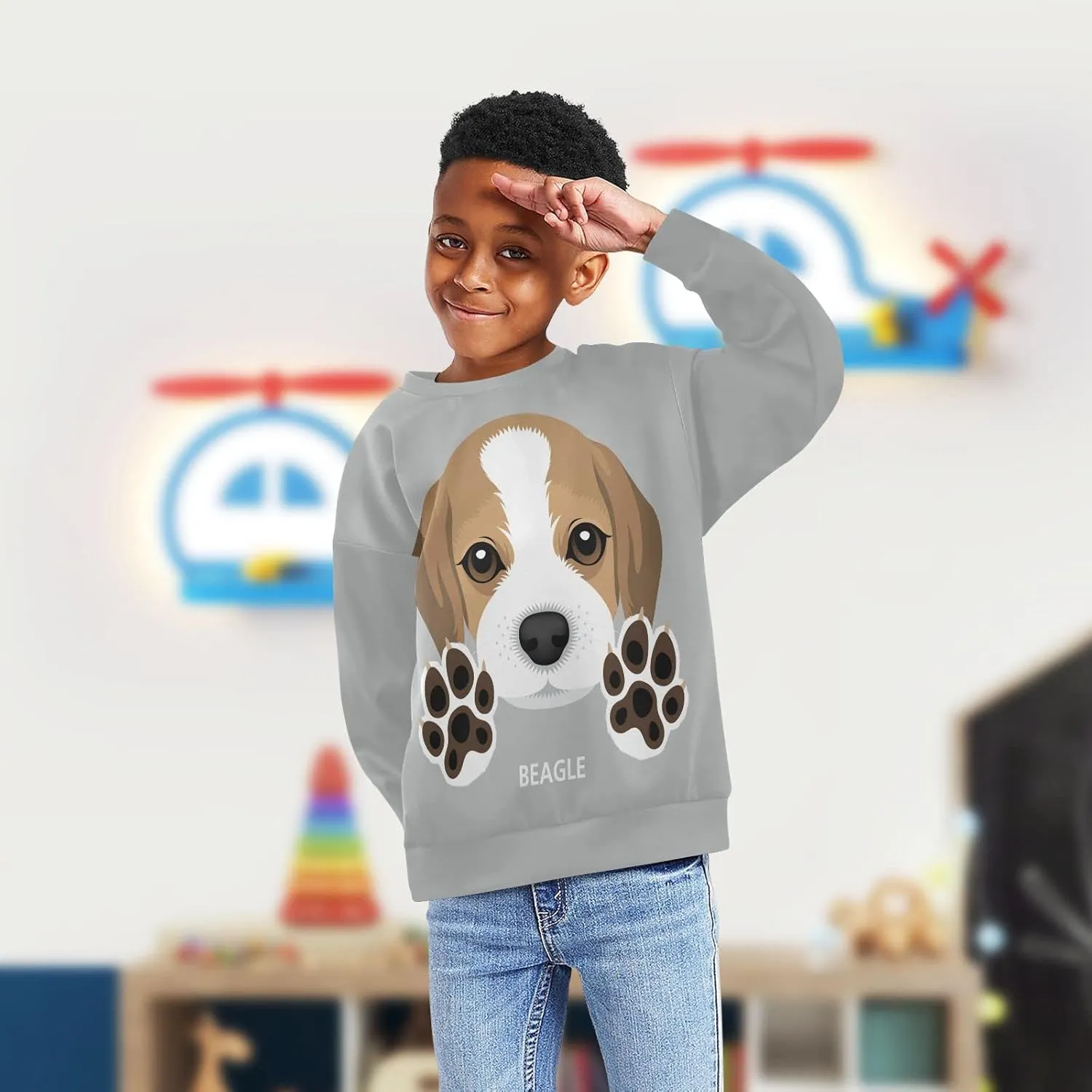 Plaaee Kids Crewneck Long Sleeve Fleece Sweatshirt Pullover Top for Boys or Girls Monster Trucks Car Prints 4T