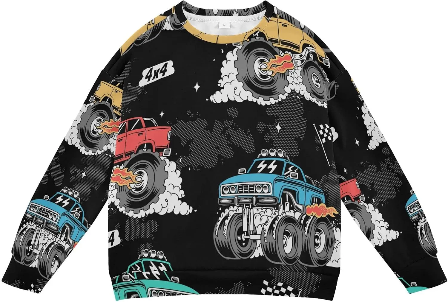 Plaaee Kids Crewneck Long Sleeve Fleece Sweatshirt Pullover Top for Boys or Girls Monster Trucks Car Prints 4T