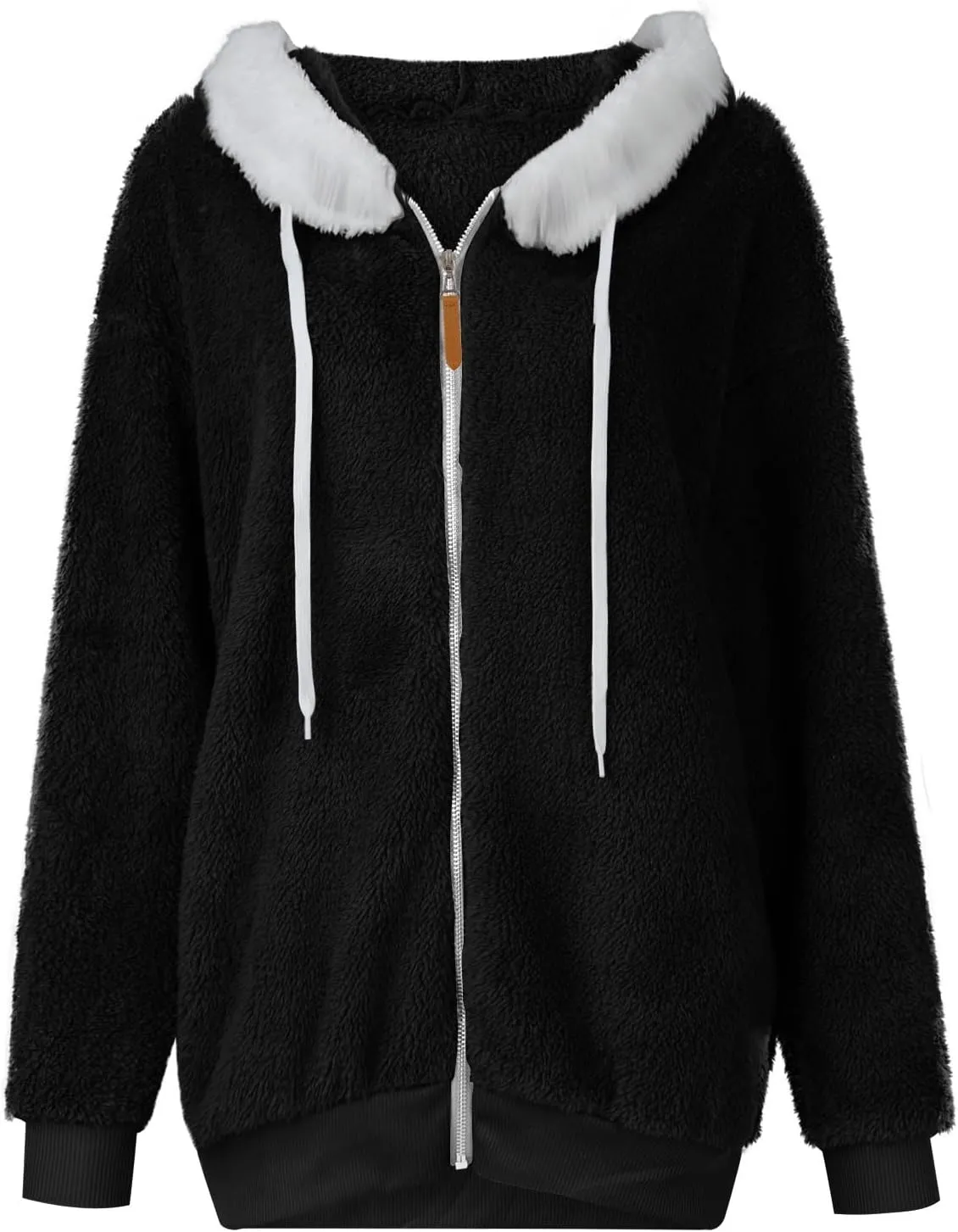 Plus Size Winter Coats For Women Full Zip Oversized Fleece Sherpa Jacket Drawstring Fuzzy Hooded Outerwear w/Pockets