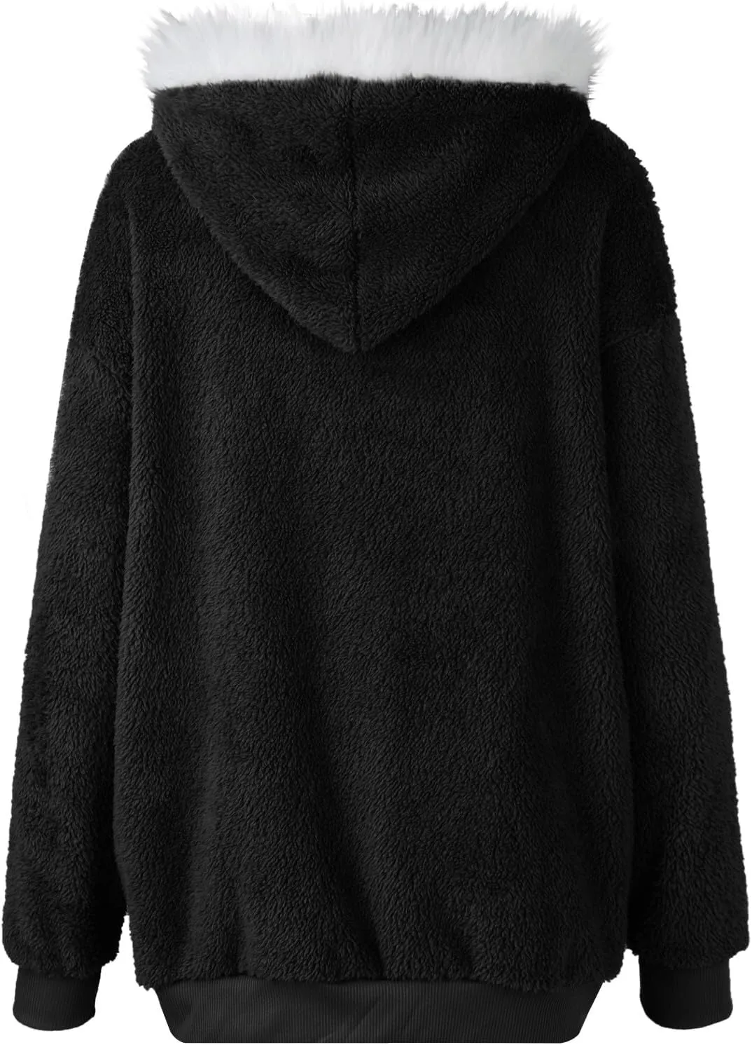 Plus Size Winter Coats For Women Full Zip Oversized Fleece Sherpa Jacket Drawstring Fuzzy Hooded Outerwear w/Pockets