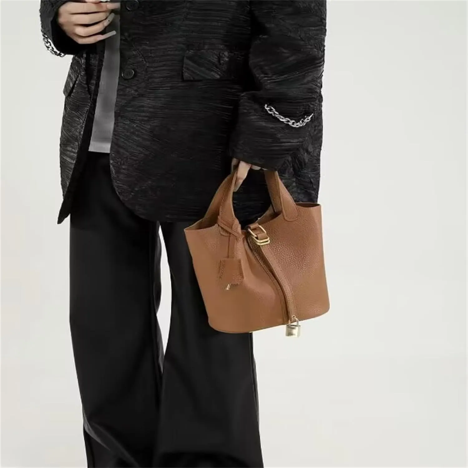 Premium Small Bucket Bag for Women  Chic & Practical Fashion Handbag with Lock Detail, Perfect for Work or Travel