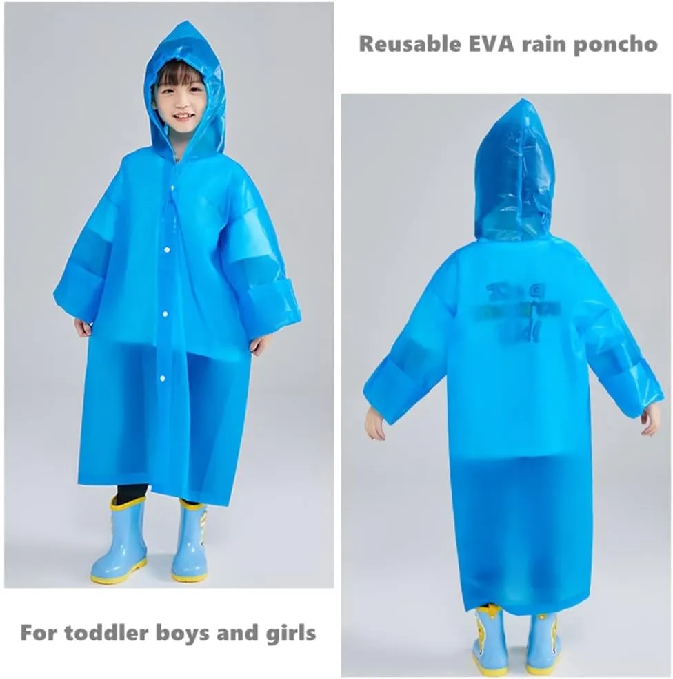 Rain Poncho for Kids Raincoat, 2-5 Pack Reusable EVA Rain Coats for 6-14 Boys Girls, Rain Jackets Gear with Hood