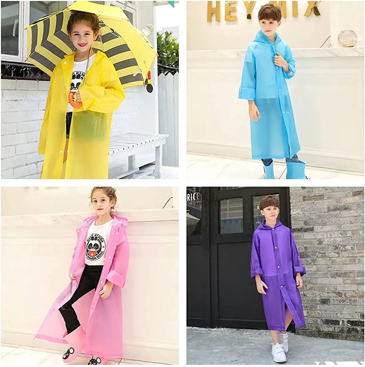 Rain Poncho for Kids Raincoat, 2-5 Pack Reusable EVA Rain Coats for 6-14 Boys Girls, Rain Jackets Gear with Hood