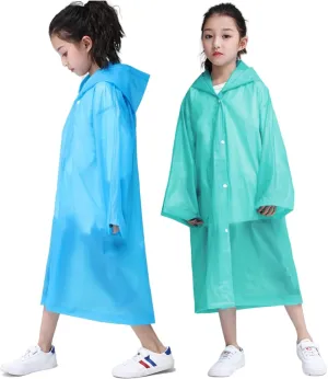 Rain Poncho for Kids Raincoat, 2-5 Pack Reusable EVA Rain Coats for 6-14 Boys Girls, Rain Jackets Gear with Hood