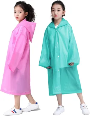 Rain Poncho for Kids Raincoat, 2-5 Pack Reusable EVA Rain Coats for 6-14 Boys Girls, Rain Jackets Gear with Hood