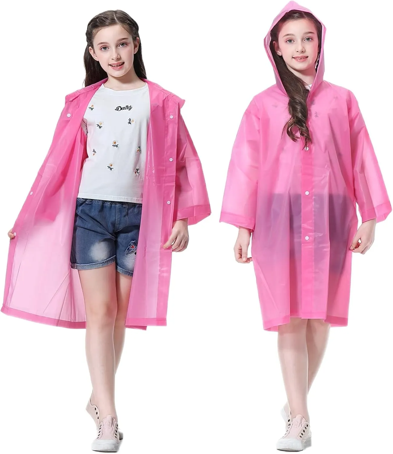 Rain Poncho for Kids Raincoat, 2-5 Pack Reusable EVA Rain Coats for 6-14 Boys Girls, Rain Jackets Gear with Hood