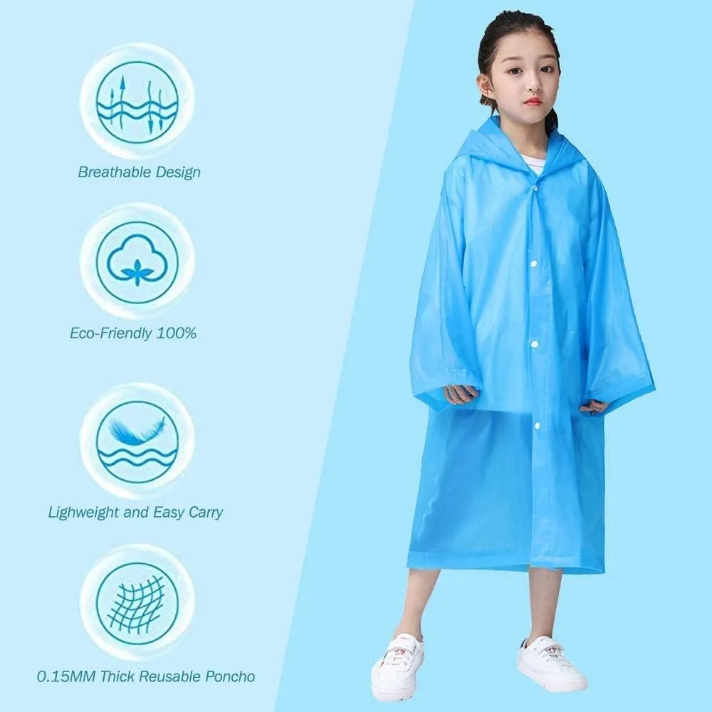 Rain Poncho for Kids Raincoat, 2-5 Pack Reusable EVA Rain Coats for 6-14 Boys Girls, Rain Jackets Gear with Hood