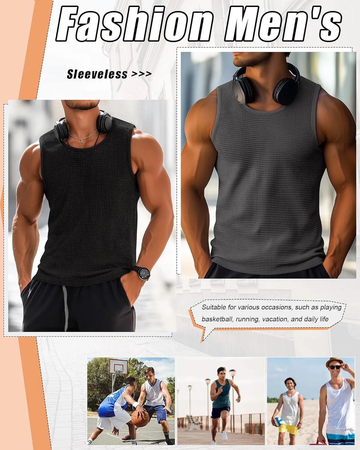 Riyiper 3 Pack Mens Big and Tall Tank Tops Waffle Knit Casual Sleeveless Shirts Plus Size Summer Muscle Tees