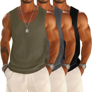 Riyiper 3 Pack Mens Big and Tall Tank Tops Waffle Knit Casual Sleeveless Shirts Plus Size Summer Muscle Tees