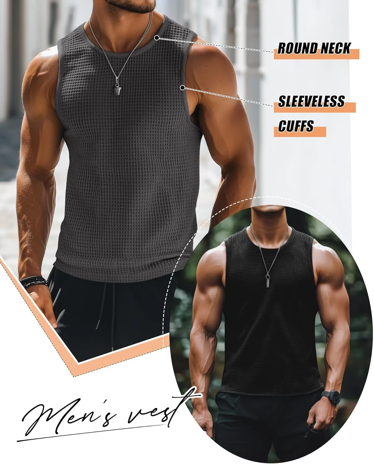 Riyiper 3 Pack Mens Big and Tall Tank Tops Waffle Knit Casual Sleeveless Shirts Plus Size Summer Muscle Tees