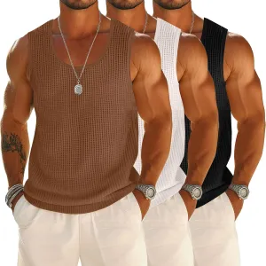 Riyiper 3 Pack Mens Big and Tall Tank Tops Waffle Knit Casual Sleeveless Shirts Plus Size Summer Muscle Tees