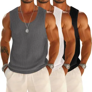 Riyiper 3 Pack Mens Big and Tall Tank Tops Waffle Knit Casual Sleeveless Shirts Plus Size Summer Muscle Tees