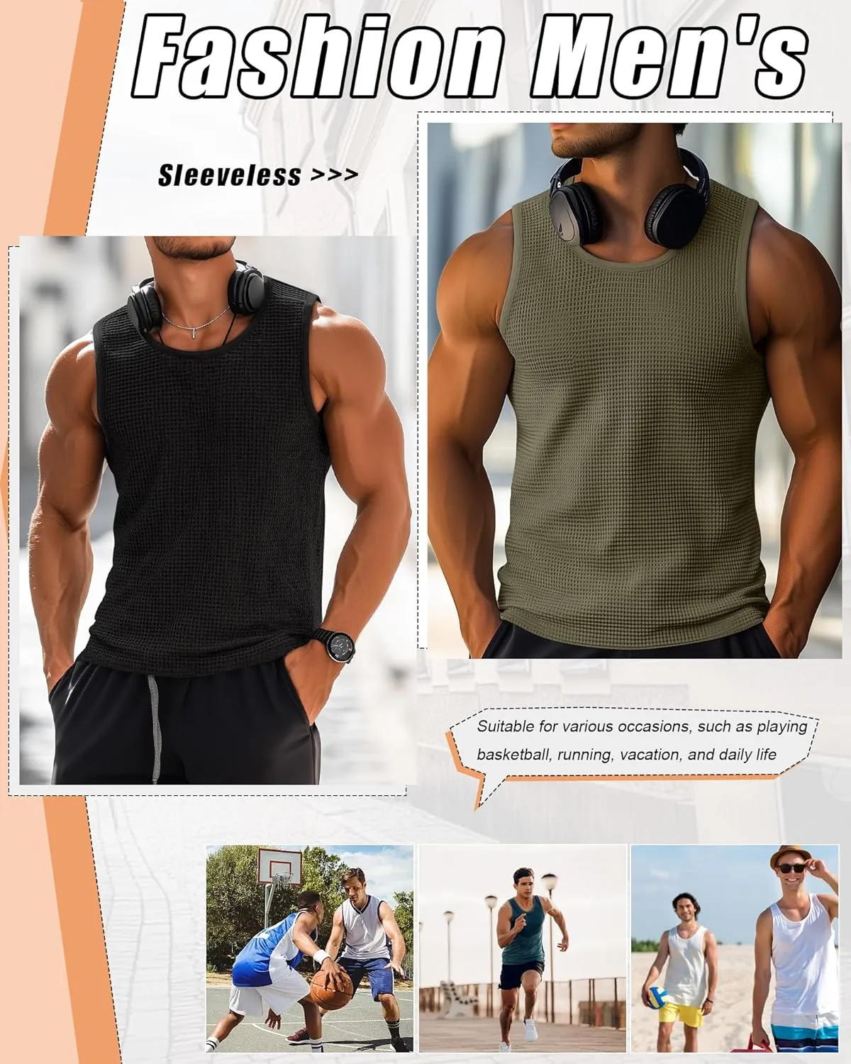 Riyiper 3 Pack Mens Big and Tall Tank Tops Waffle Knit Casual Sleeveless Shirts Plus Size Summer Muscle Tees
