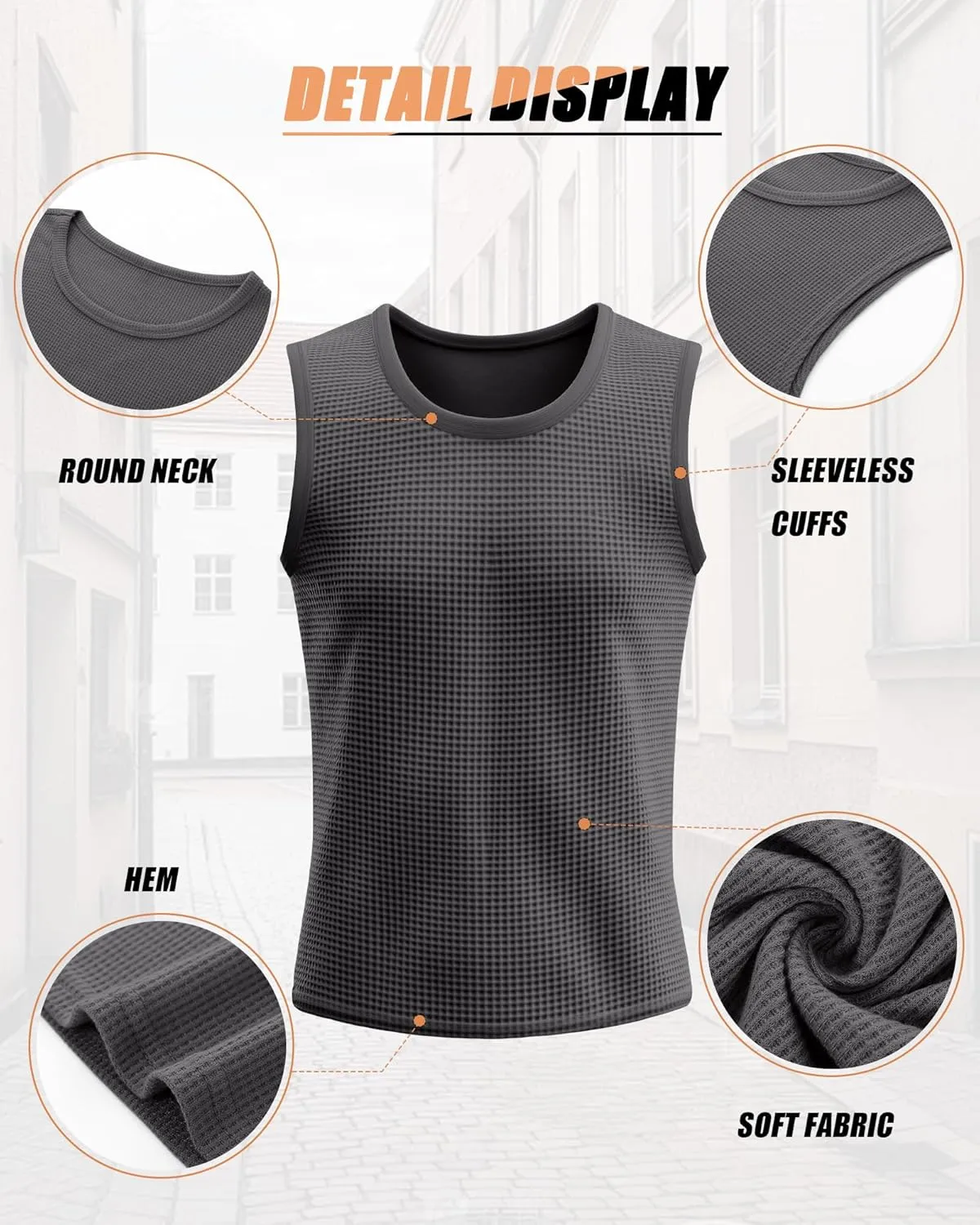 Riyiper 3 Pack Mens Big and Tall Tank Tops Waffle Knit Casual Sleeveless Shirts Plus Size Summer Muscle Tees