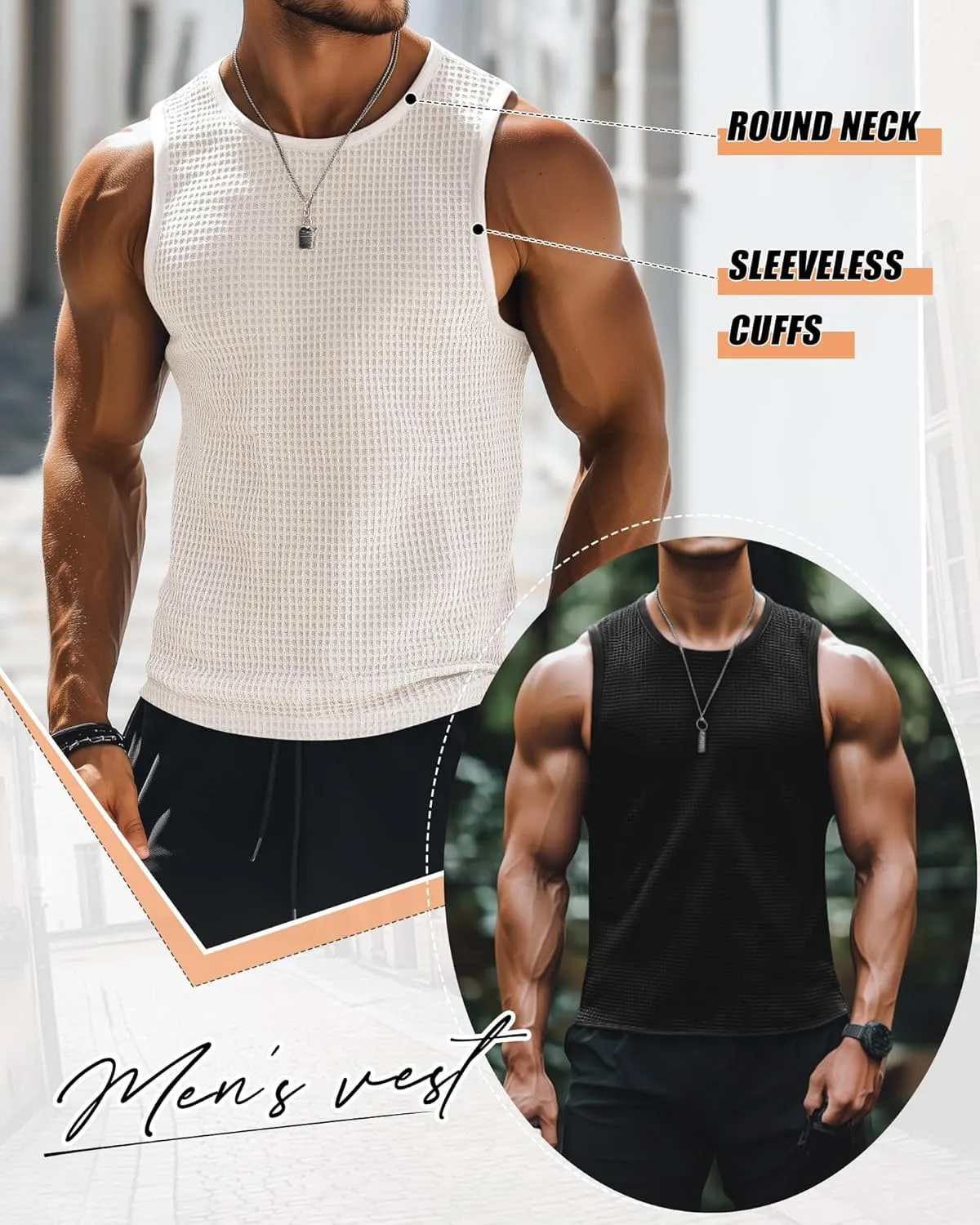Riyiper 3 Pack Mens Big and Tall Tank Tops Waffle Knit Casual Sleeveless Shirts Plus Size Summer Muscle Tees
