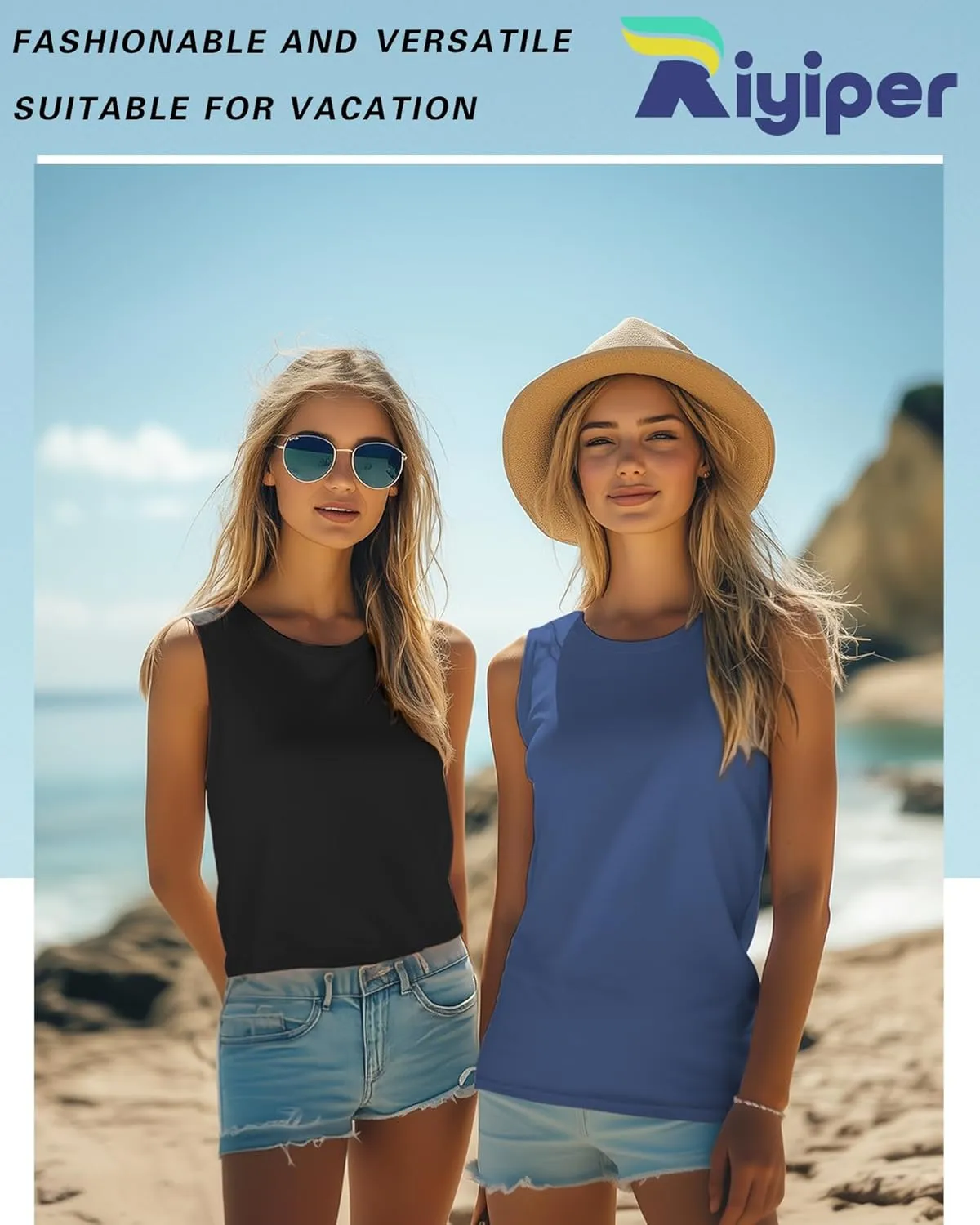 Riyiper 3 Pack Women's Sleeveless Tops, 2025 Loose Fit High Neck Tank Tops Casual Summer Muscle Shirts Ladies' Flowy Tees