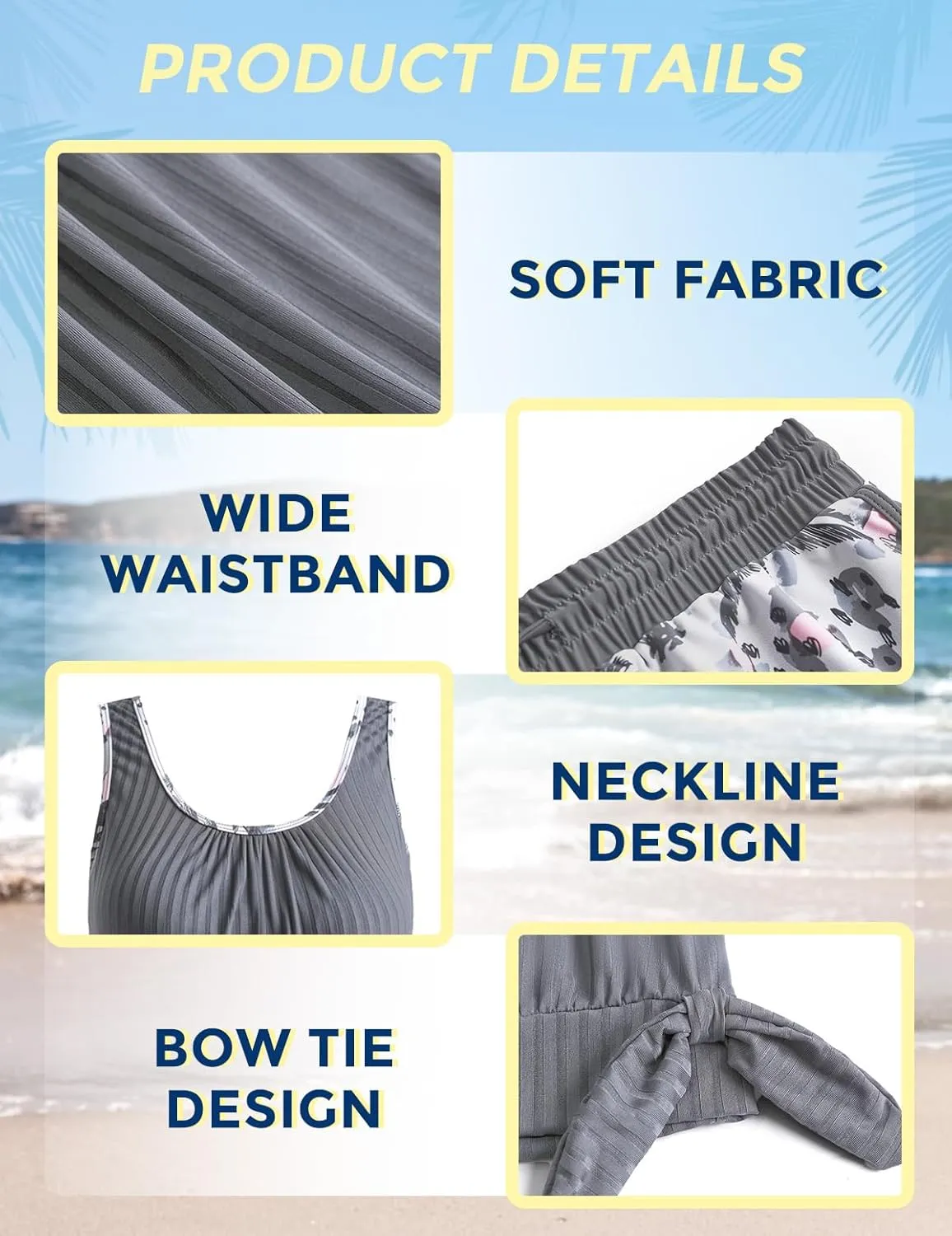 ROSEWE Womens Modest Tankini Swimsuits, Two Piece Athletic Bathing Suits Tank Tops with Board Shorts