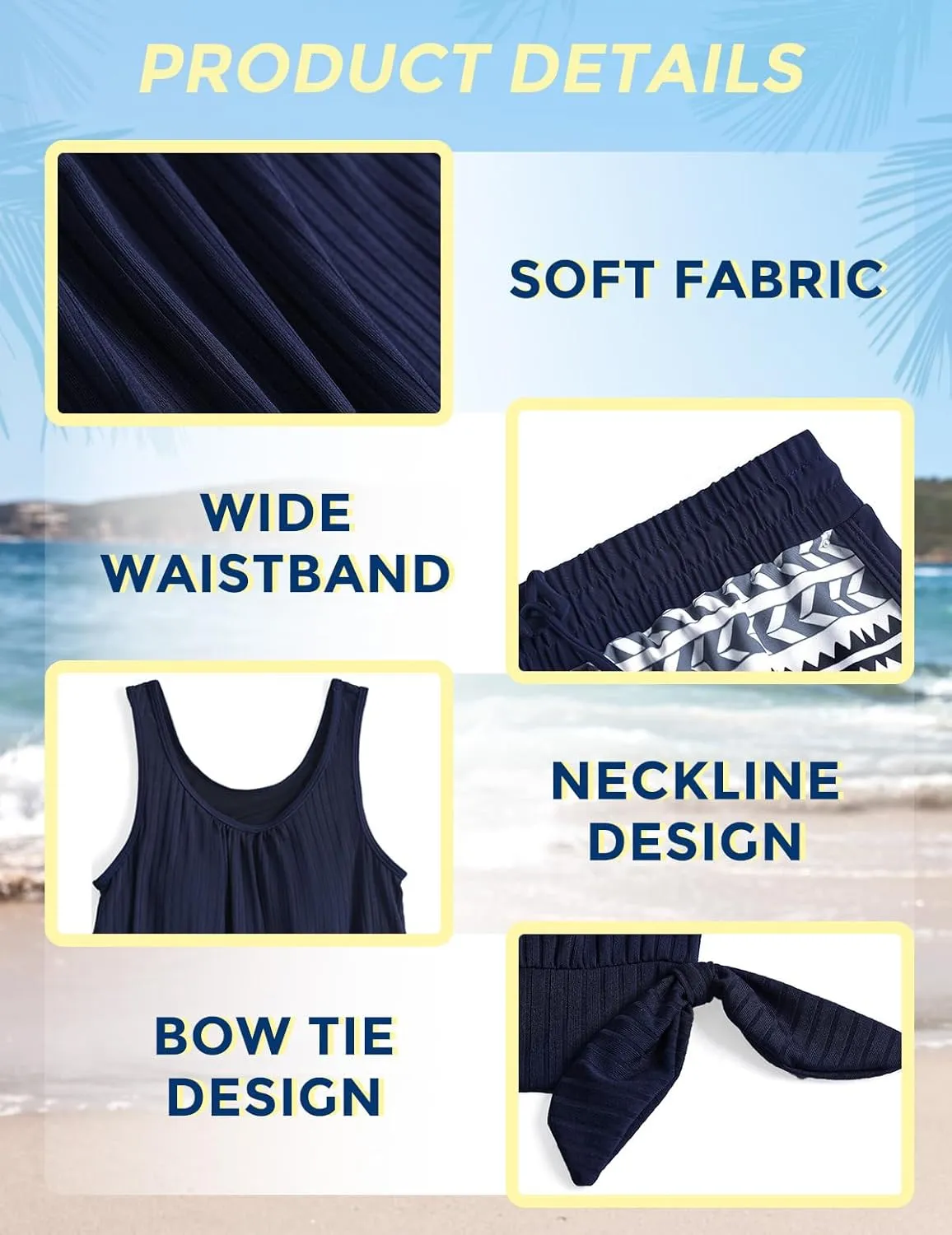 ROSEWE Womens Modest Tankini Swimsuits, Two Piece Athletic Bathing Suits Tank Tops with Board Shorts