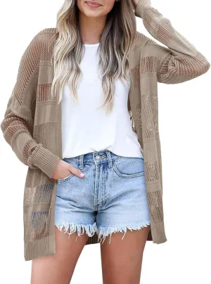 Saodimallsu Womens Summer Lightweight Cardigans Crochet Knit Boho Open Front Long Sleeve Loose Sweater Outwear