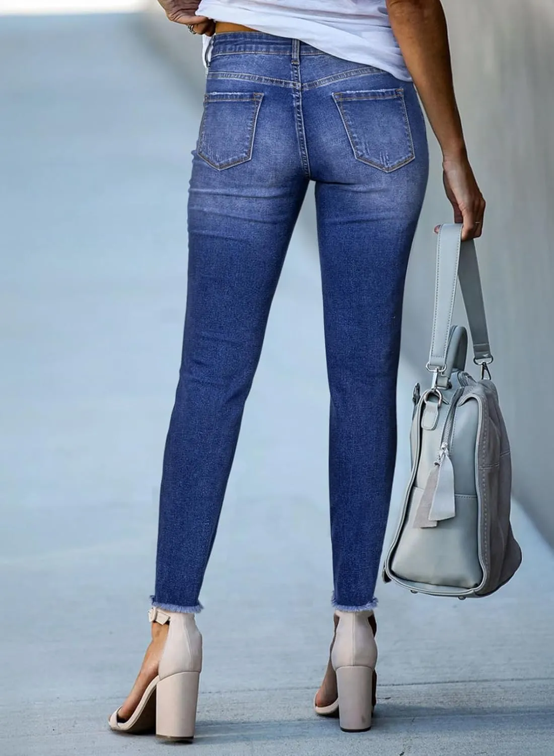 SHEWIN Skinny Raw Hem Jeans for Women High Waisted Stretchy Trendy Slimming Jeggings Ankle Denim Pants with Pockets