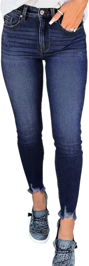 SHEWIN Skinny Raw Hem Jeans for Women High Waisted Stretchy Trendy Slimming Jeggings Ankle Denim Pants with Pockets