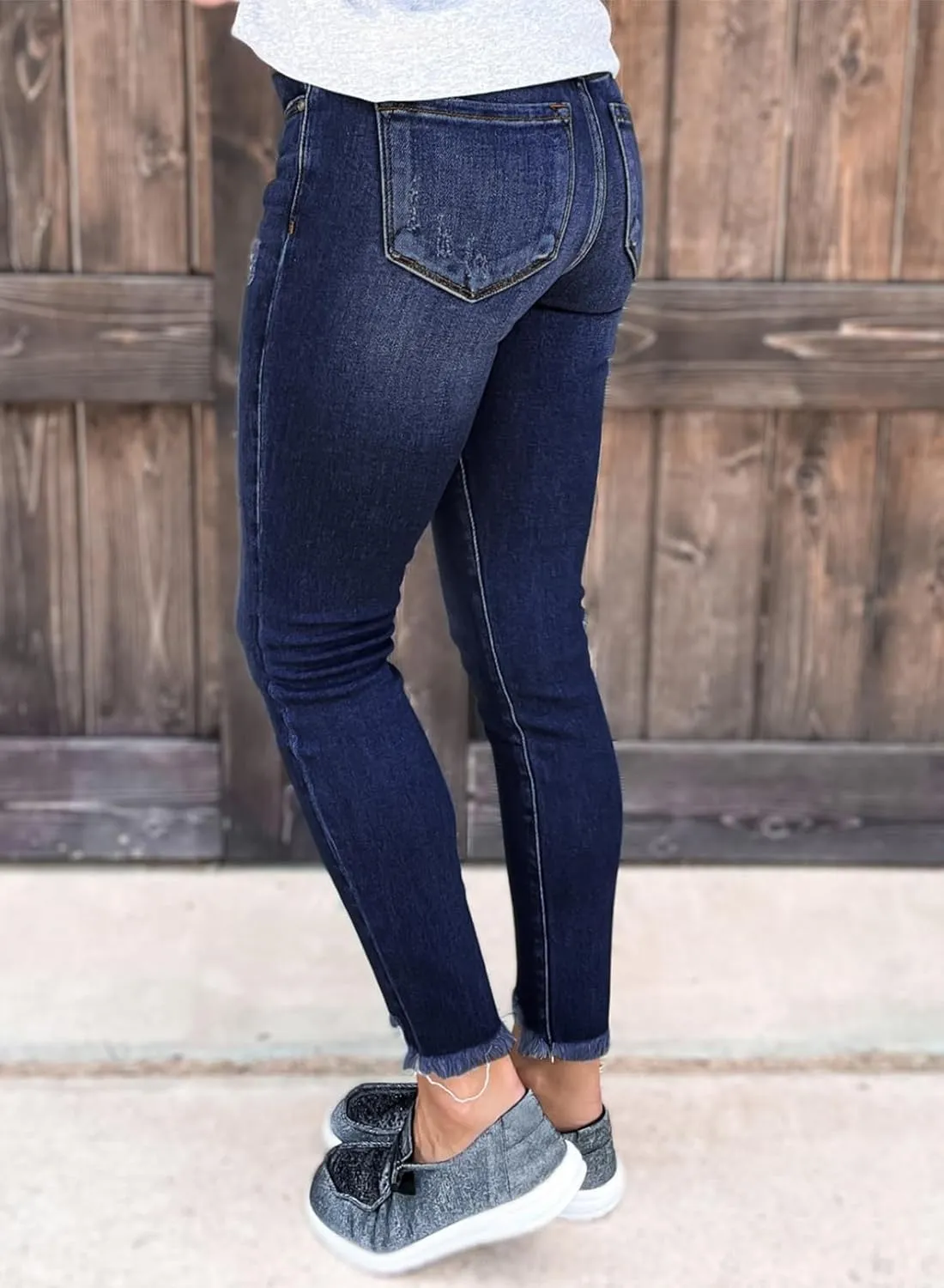SHEWIN Skinny Raw Hem Jeans for Women High Waisted Stretchy Trendy Slimming Jeggings Ankle Denim Pants with Pockets
