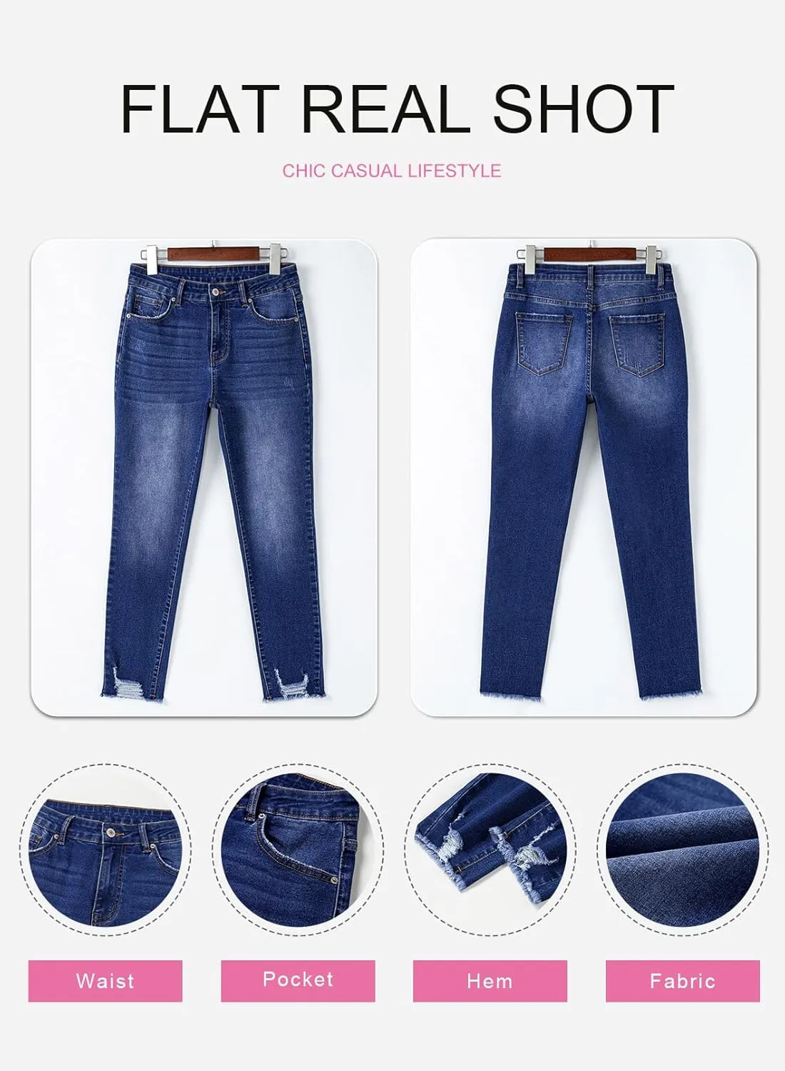 SHEWIN Skinny Raw Hem Jeans for Women High Waisted Stretchy Trendy Slimming Jeggings Ankle Denim Pants with Pockets