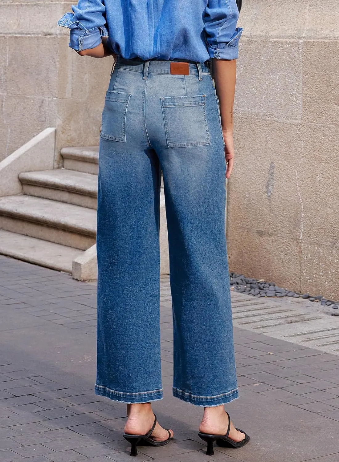 Sidefeel Women's Wide Leg Jeans High Waisted Stretchy Jeans Straight Leg Loose Fit Zimbaplatinum Ankle Denim Pants