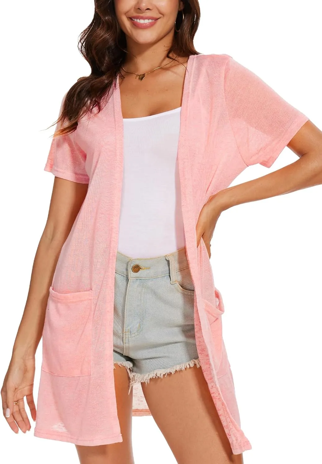 Spicy Sandia Sheer Summer Cardigans for Women Lightweight Open Front Long Sleeve Light Weight Duster Spring Trendy