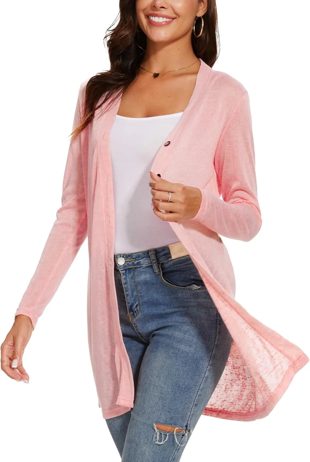 Spicy Sandia Sheer Summer Cardigans for Women Lightweight Open Front Long Sleeve Light Weight Duster Spring Trendy