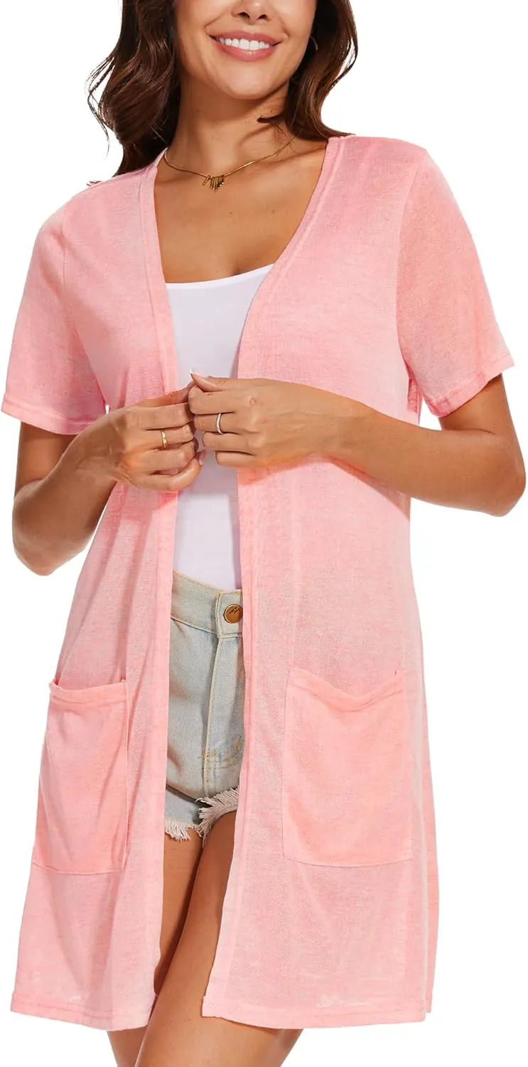 Spicy Sandia Sheer Summer Cardigans for Women Lightweight Open Front Long Sleeve Light Weight Duster Spring Trendy