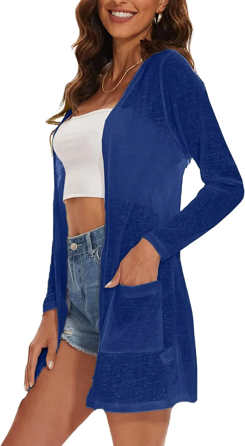 Spicy Sandia Sheer Summer Cardigans for Women Lightweight Open Front Long Sleeve Light Weight Duster Spring Trendy