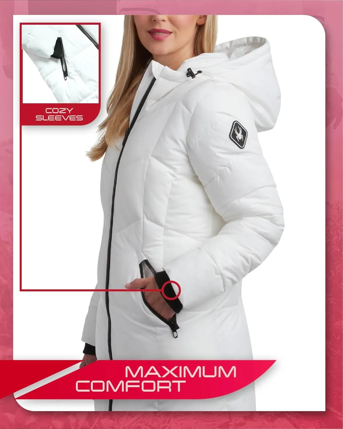 Spyder Women's Puffer Jacket - Cozy Hooded Long Puffer Jackets for Women with Hand Pockets - Soft Stretch Bubble Jacket S-XL