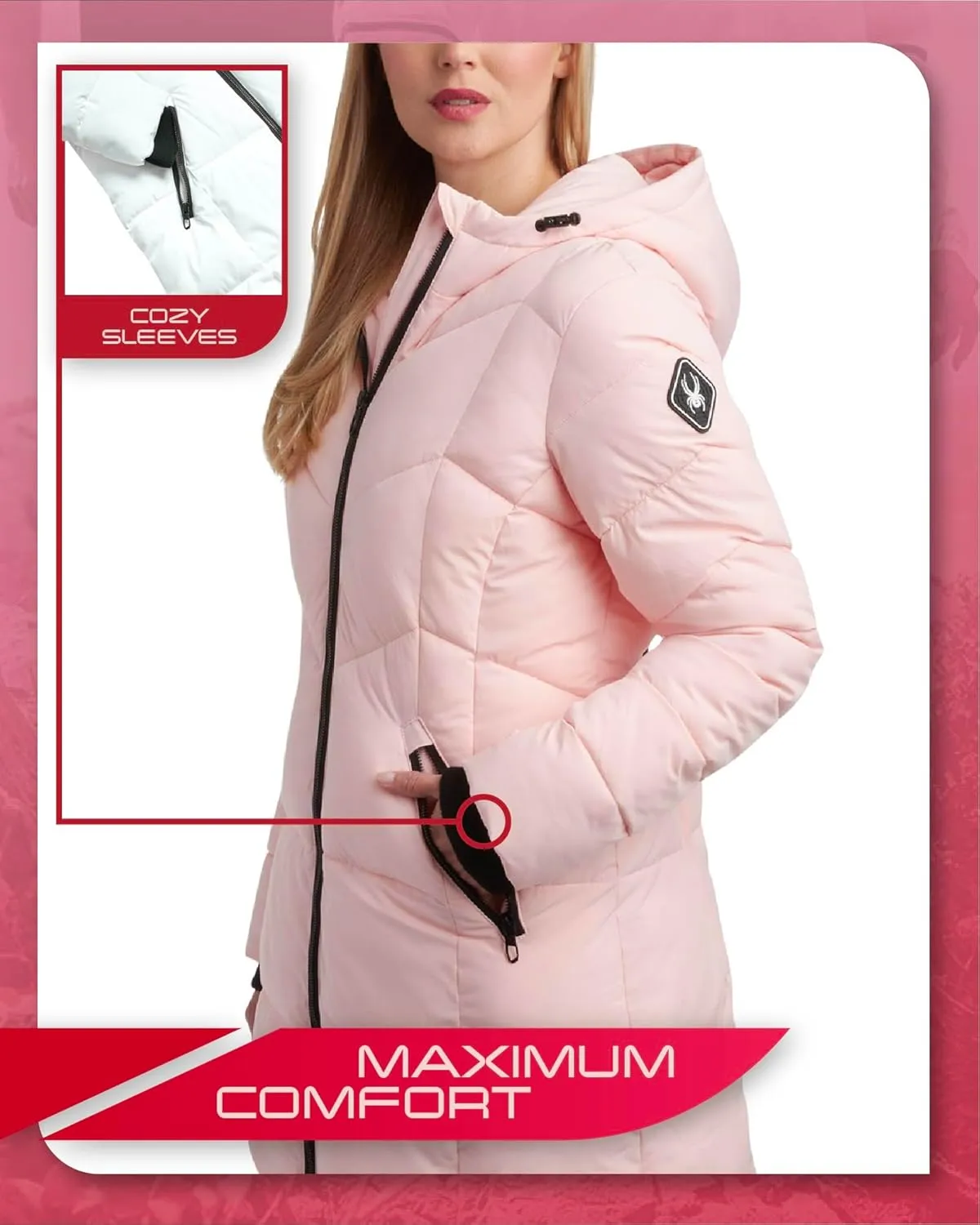Spyder Women's Puffer Jacket - Cozy Hooded Long Puffer Jackets for Women with Hand Pockets - Soft Stretch Bubble Jacket S-XL