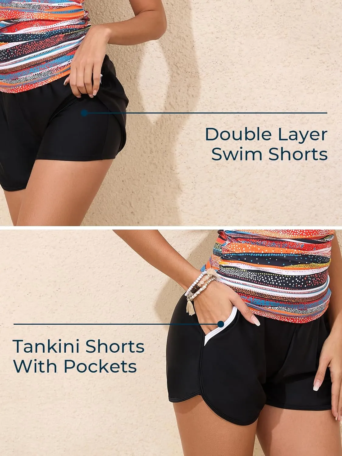 Summer Mae Modest Tankini Swimsuits for Women 2025 Two Piece Bathing Suits with Sporty Pockets Boy Shorts for Tummy Control