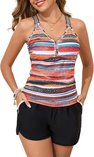 Summer Mae Modest Tankini Swimsuits for Women 2025 Two Piece Bathing Suits with Sporty Pockets Boy Shorts for Tummy Control
