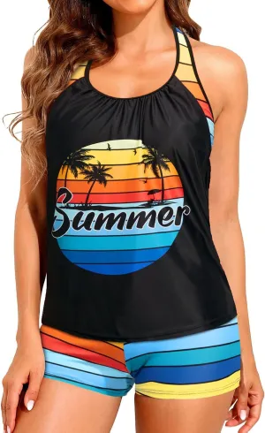 Tempt Me Women Tankini Swimsuits with Shorts - Two Piece Tummy Control Bathing Suit Racerback Sporty Swimwear 2025