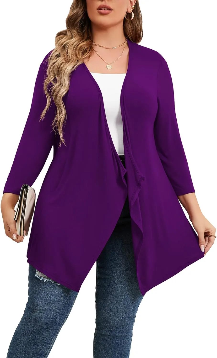 TIANZHU Women Cardigan Lightweight 3/4 Sleeve Casual Open Front Light Cardigan Drape Duster Sweaters