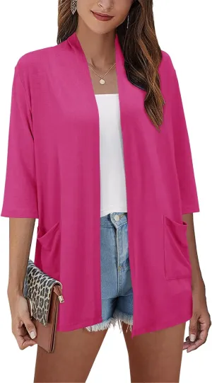 ULTRANICE Cardigan for Women Lightweight Summer Sweaters 2024 Fashion Casual Tops Beach Coverup Open Front with Pockets