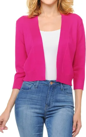 Urban Look Women's Basic 3/4 Sleeve Open Front Light Weight Sweater Cardigan