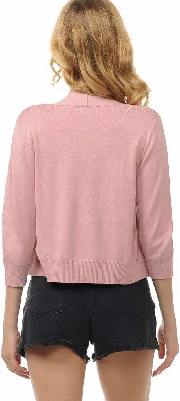 Urban Look Women's Basic 3/4 Sleeve Open Front Light Weight Sweater Cardigan